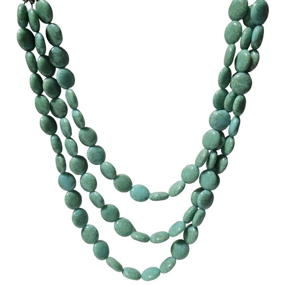 Retro Turquoise Beaded Multi-Strand Necklace Classic 60s Fashion Jewelry Women - Picture 1 of 5